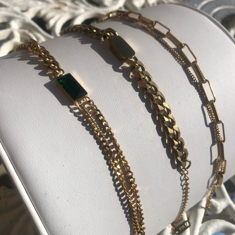 Set of 3 Bracelets-New*18k gold-Stainless Steel